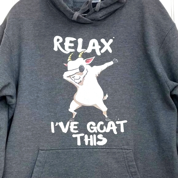 Port and Co. Hoodie Pullover Dark Grey Size L " Relax I've Goat This " - Picture 6 of 14